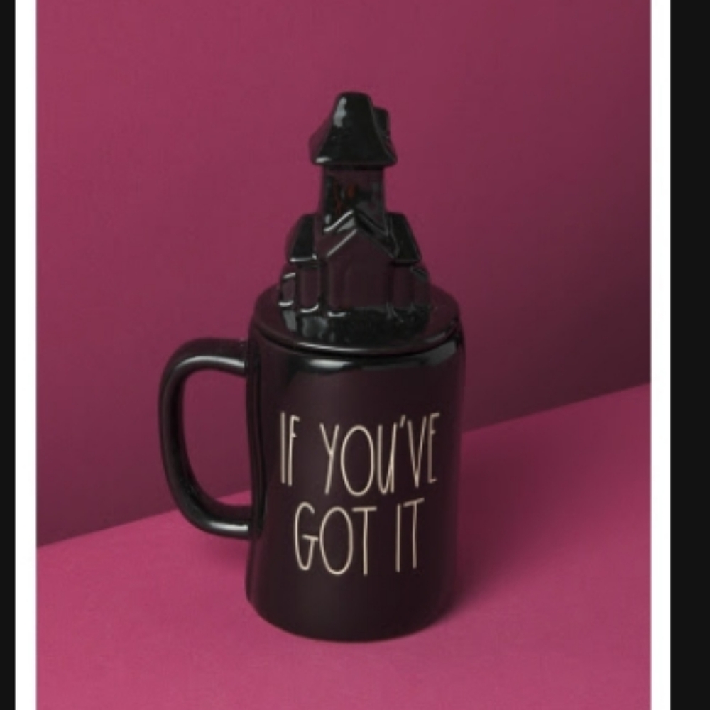 ❤️5/$25 New haunted house Rae Dunn mug with topper Halloween